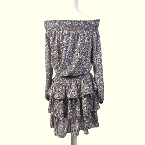 Michael Kors Ditsy Floral Off Shoulder Dress Smocked Tiered Ruffle Long Sleeve S - Picture 6 of 6